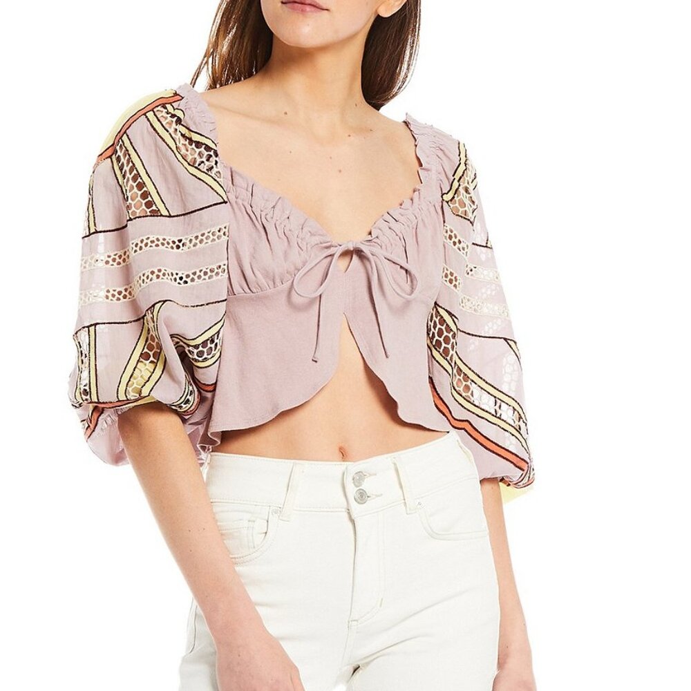 Nwot $128 Free People Sunrise Sunset Cropped Blouse in Daytime Fireworks Size S